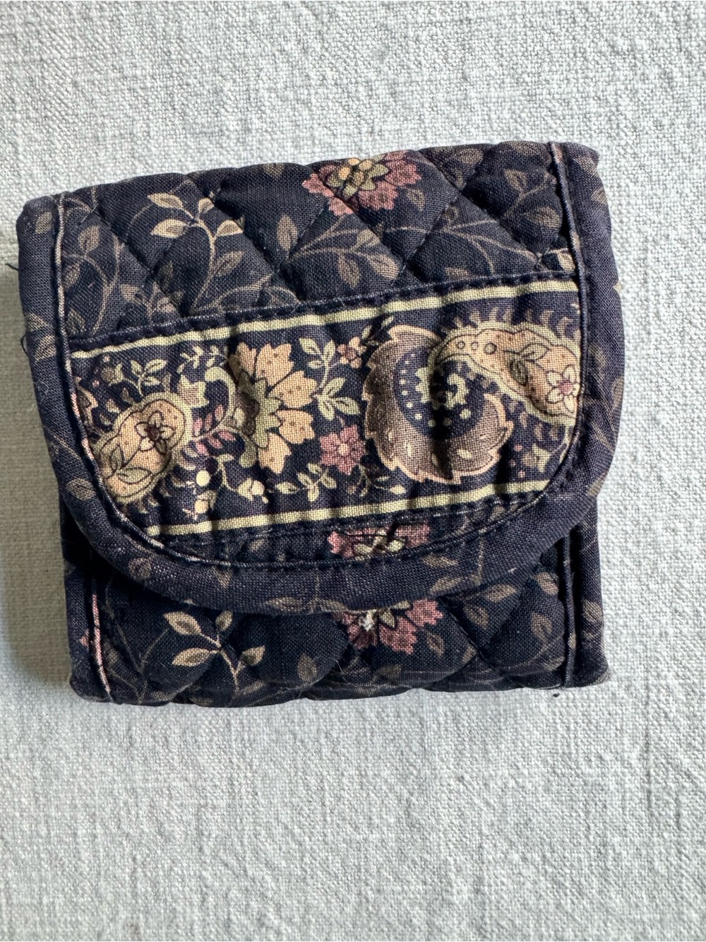 Vera Bradley Quilted Floral Paisley Wallet - Black with Pink & Cream Accents
